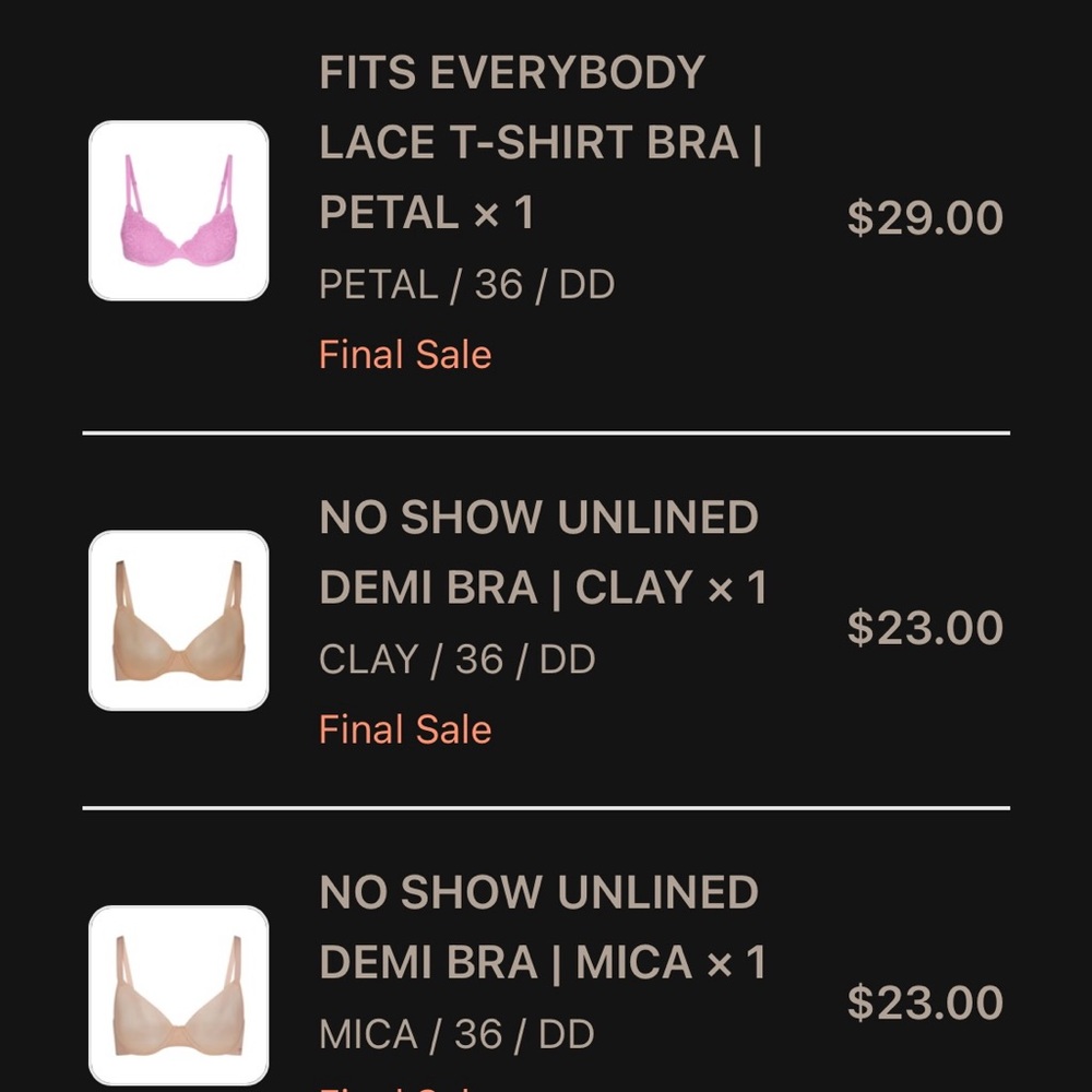 I’m selling 4 Skims bras together as a bundle, all 36DD (36E). Colors as shown.